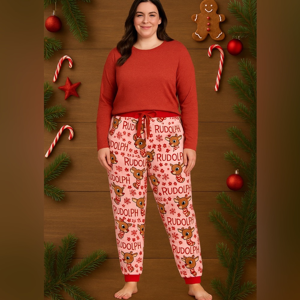 Rudolph the Red-Nosed Reindeer Pink Fleece Jogger Pajama Pants 2X